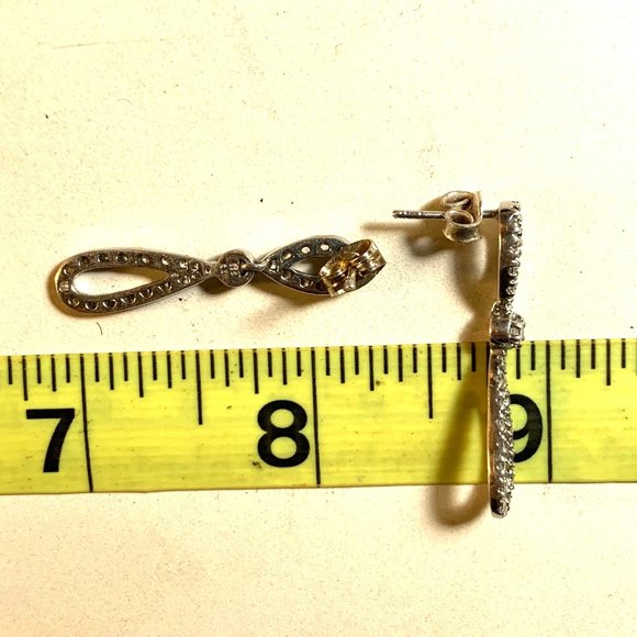 Sterling Silver 925 Cubic Zirconia Dangle Earrings, Post Backs, 1.5" Long - Picture 11 of 12